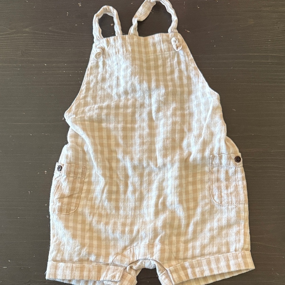 Janie and Jack Cream Checkered Overalls